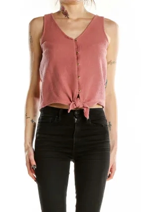 Dusty Rose Button-Front Crop Tank Top