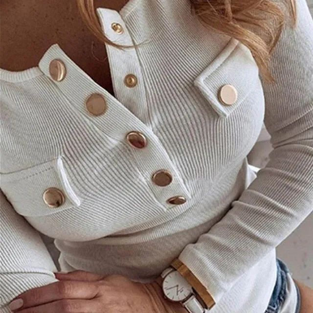 Elegant Button Pullovers tops