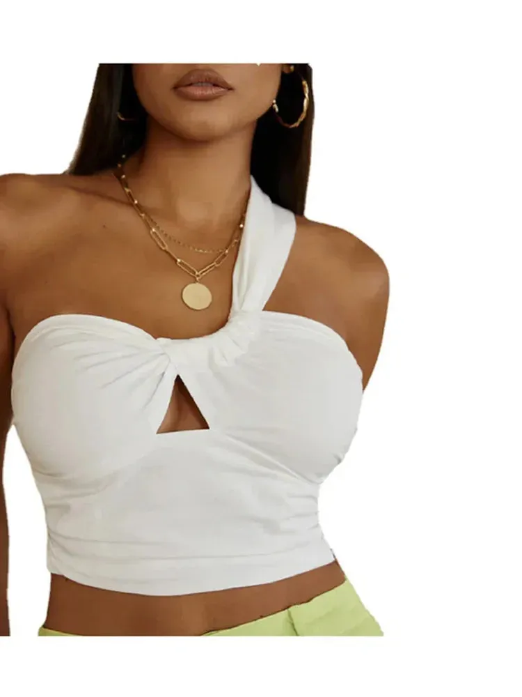 Fashion Pleated Asymmetric Linen Cropped Crop Top