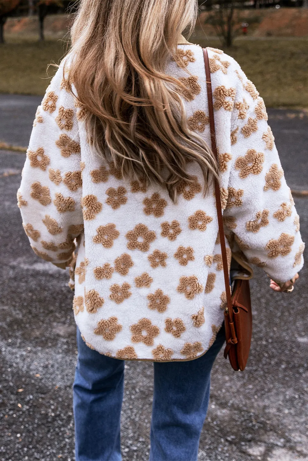 Flower Pattern Button Up Fleece Jacket