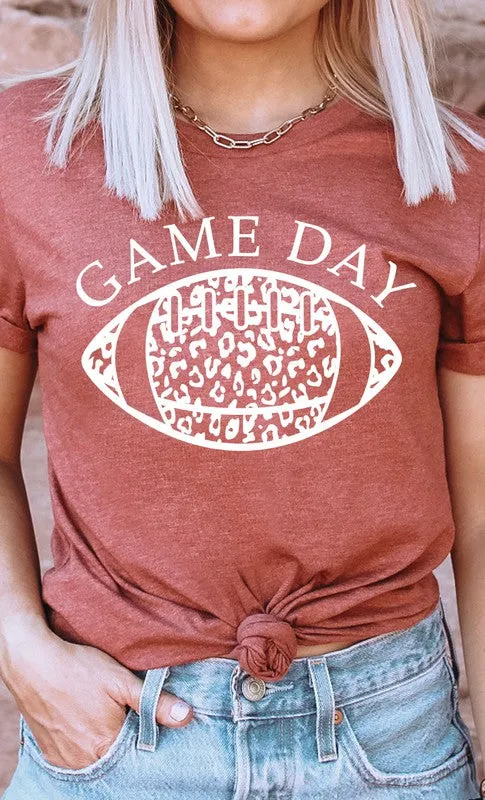 Game Day Leopard Spot White Football Graphic Tee