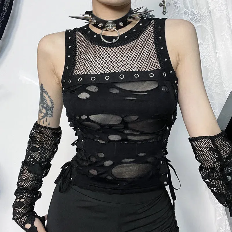 Gothic Party Crop Sexy Backless Steampunk Fishnet Trendy Rave Top