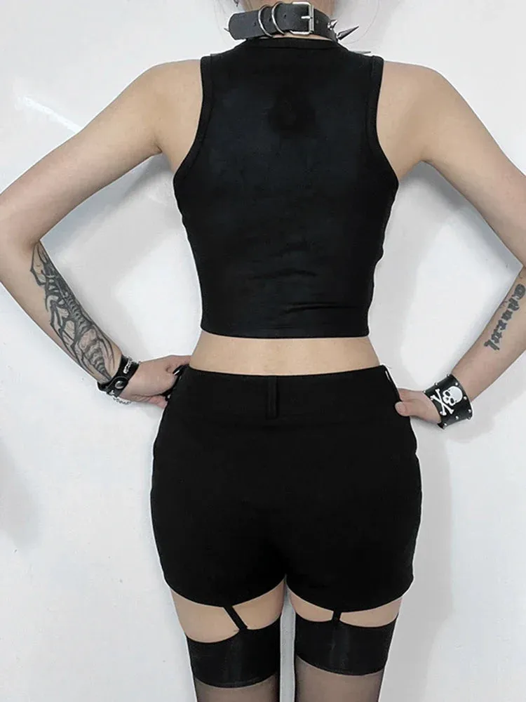 Gothic Retro Rivet Graphic Crop Top