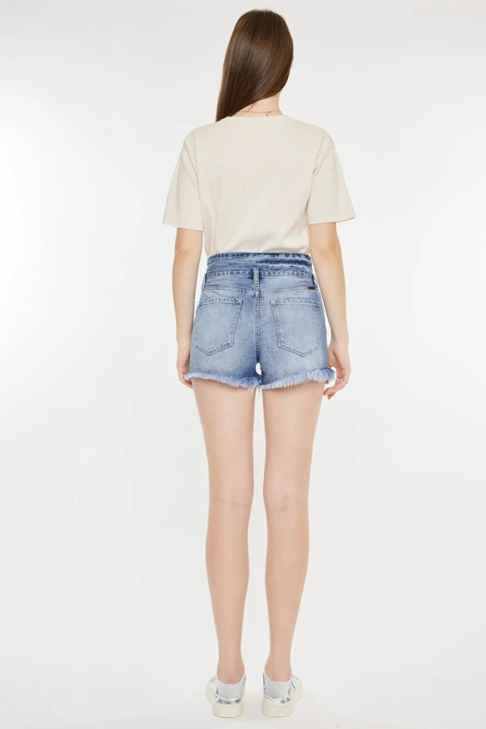 High Rise Frayed Hem Denim Shorts