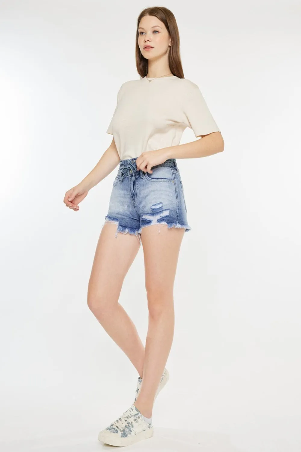 High Rise Frayed Hem Denim Shorts