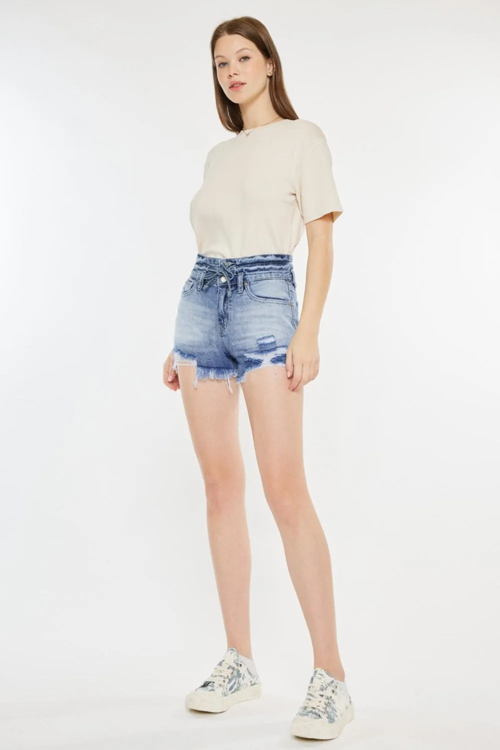 High Rise Frayed Hem Denim Shorts