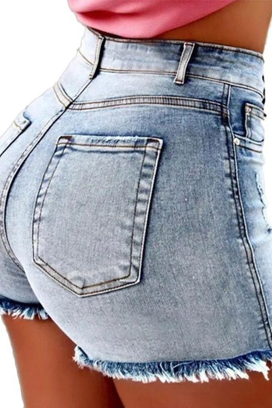 High Waist Shorts Washed Holes