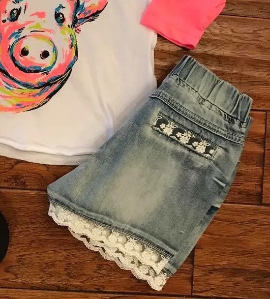 Kids Lace Denim Shorts