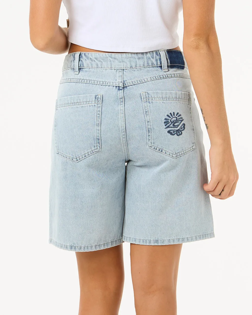 Las Dalias Relaxed Denim Shorts in Vintage Blue