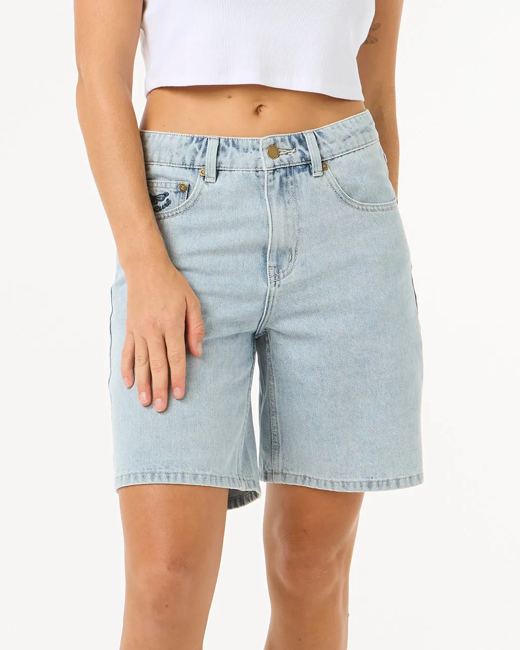 Las Dalias Relaxed Denim Shorts in Vintage Blue