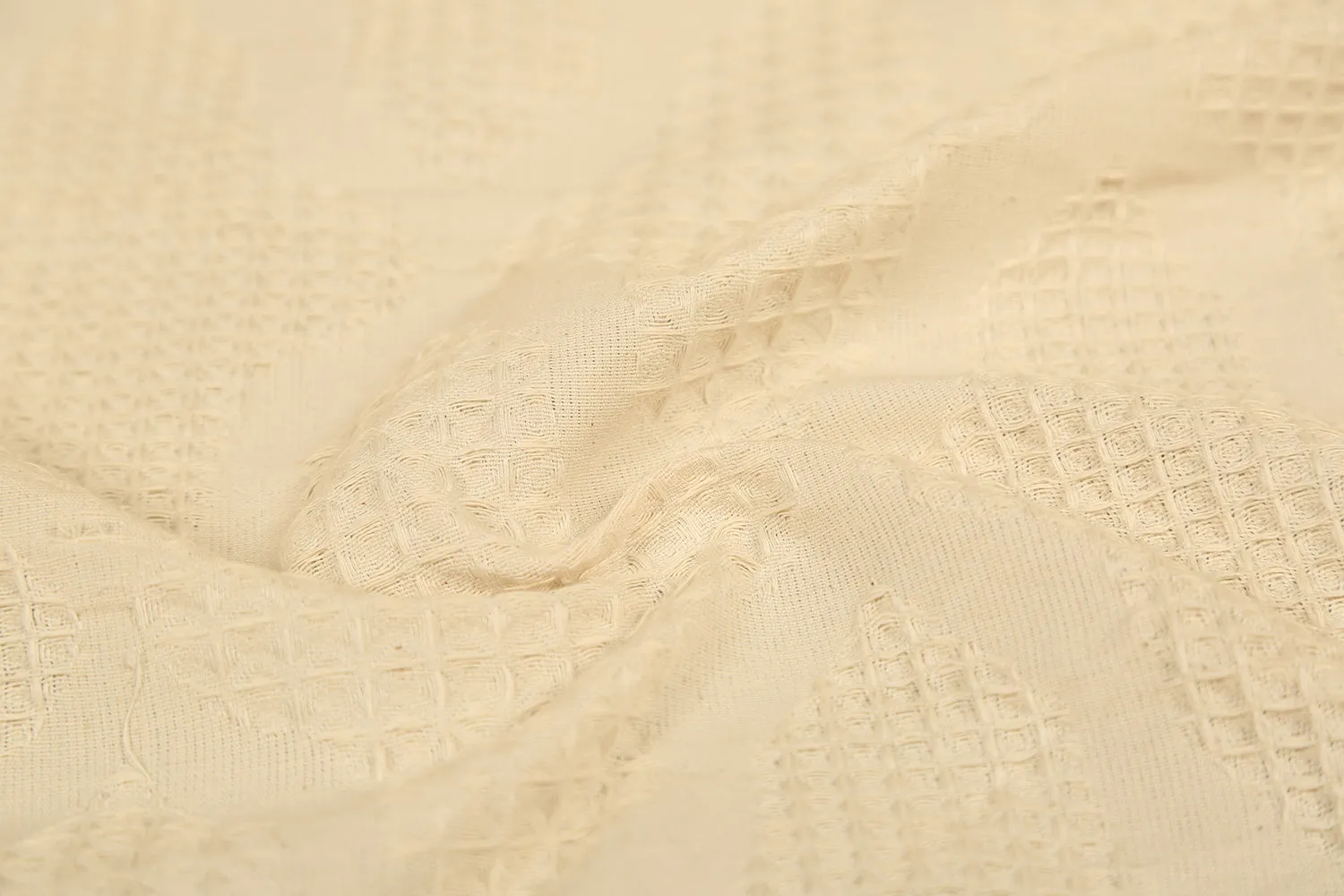 Light Cream Plain Cotton Honeycomb Jacquard Fabric