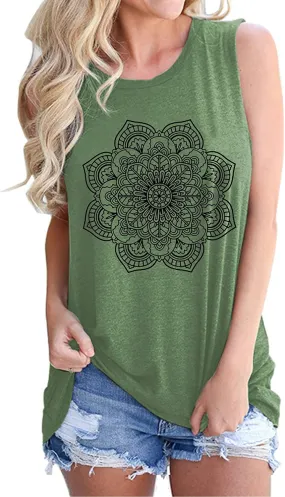 Mandala Sleeveless Shirt Bohemian Women Tank Top Shirt