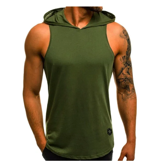 Men Hoodies Tank Top Sleeveless Muscle Gym Sport Slim Vest Bodybuilding Hooded Hip Hop Streetwear Workout Elastic Men Tank Top