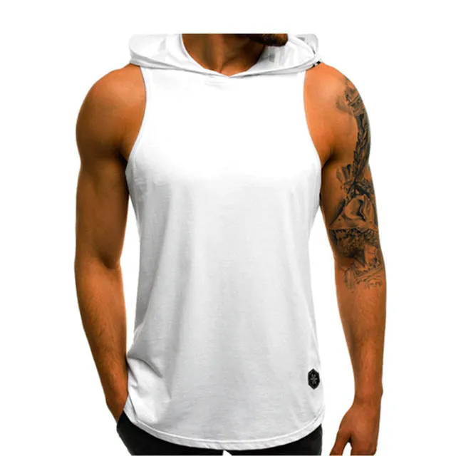 Men Hoodies Tank Top Sleeveless Muscle Gym Sport Slim Vest Bodybuilding Hooded Hip Hop Streetwear Workout Elastic Men Tank Top