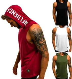 Men Hoodies Tank Top Sleeveless Muscle Gym Sport Slim Vest Bodybuilding Hooded Hip Hop Streetwear Workout Elastic Men Tank Top