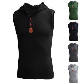  Men's Breathable Sleeveless Hoodie Elastic Fit Fitness Sports Sportswear Bodybuilding Sweatshirt Mens Tops