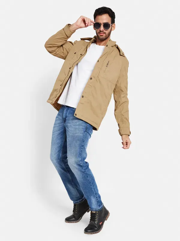 Mettle Men Khaki Striped Longline Denim Jacket