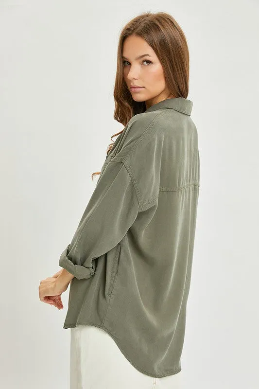 Oversized Tencel Button Down Tops - 2 colors!