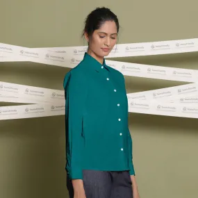 Pine Green 100% Linen Button-Down Round Collar Shirt