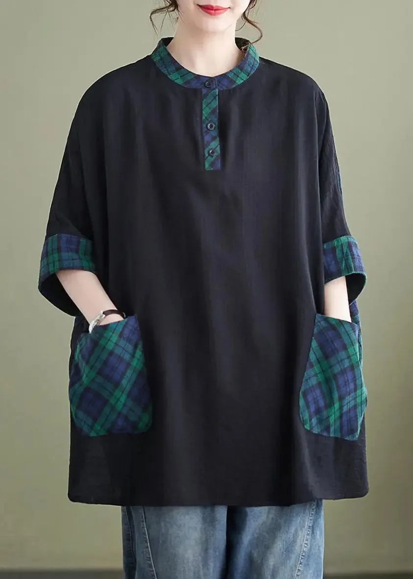 Pockets Cotton Tops Batwing Sleeve