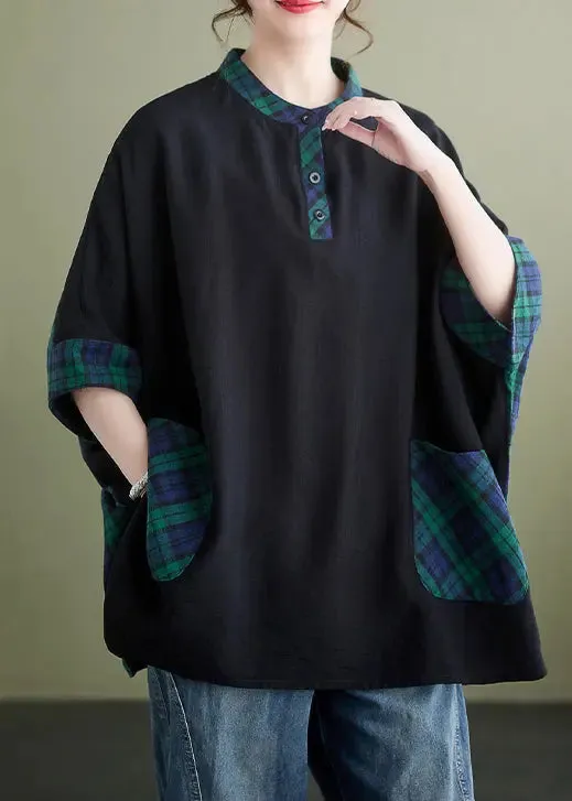 Pockets Cotton Tops Batwing Sleeve