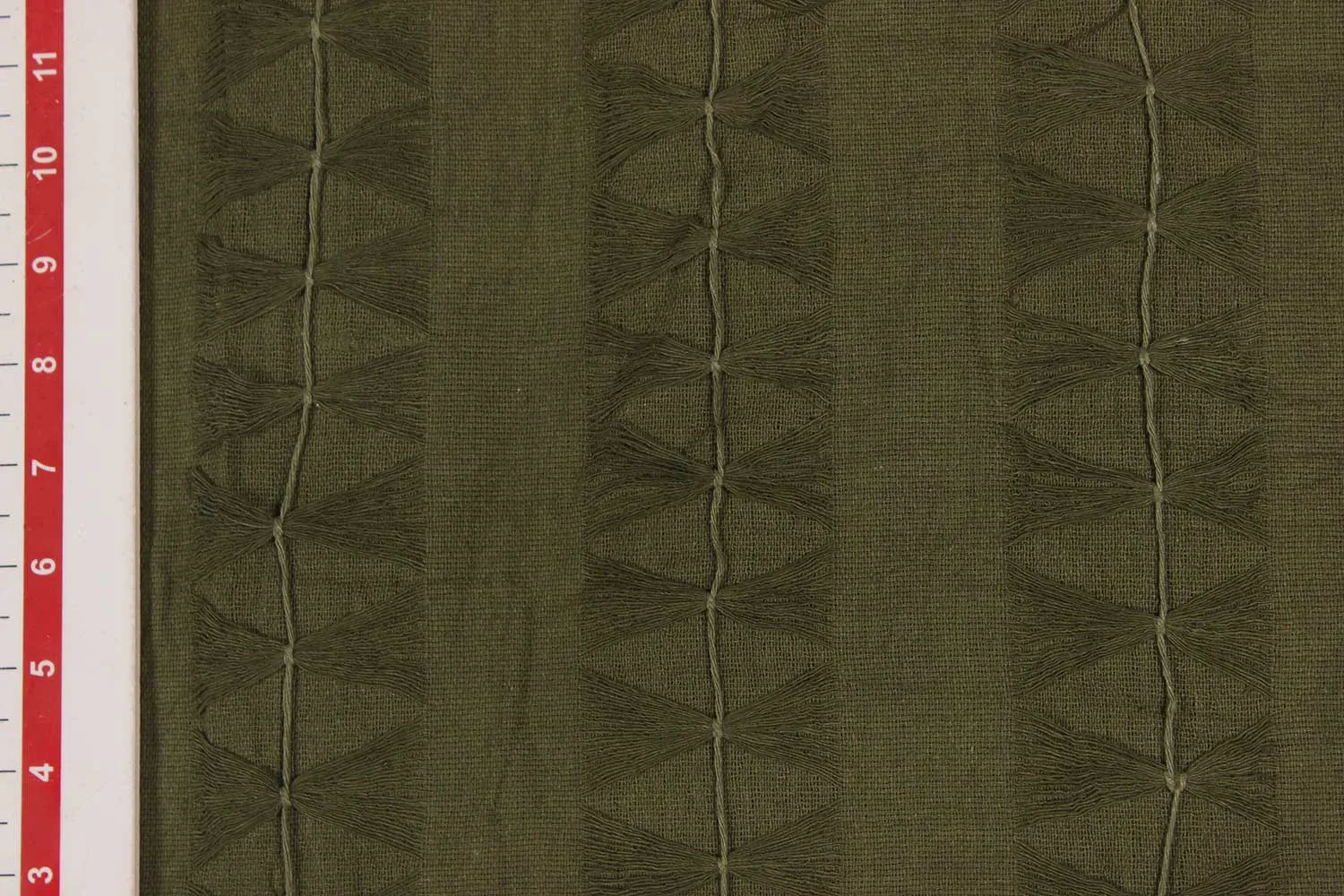 Precut of 2 Meters of Olive Green Stripes Cotton Hopsack Fabric