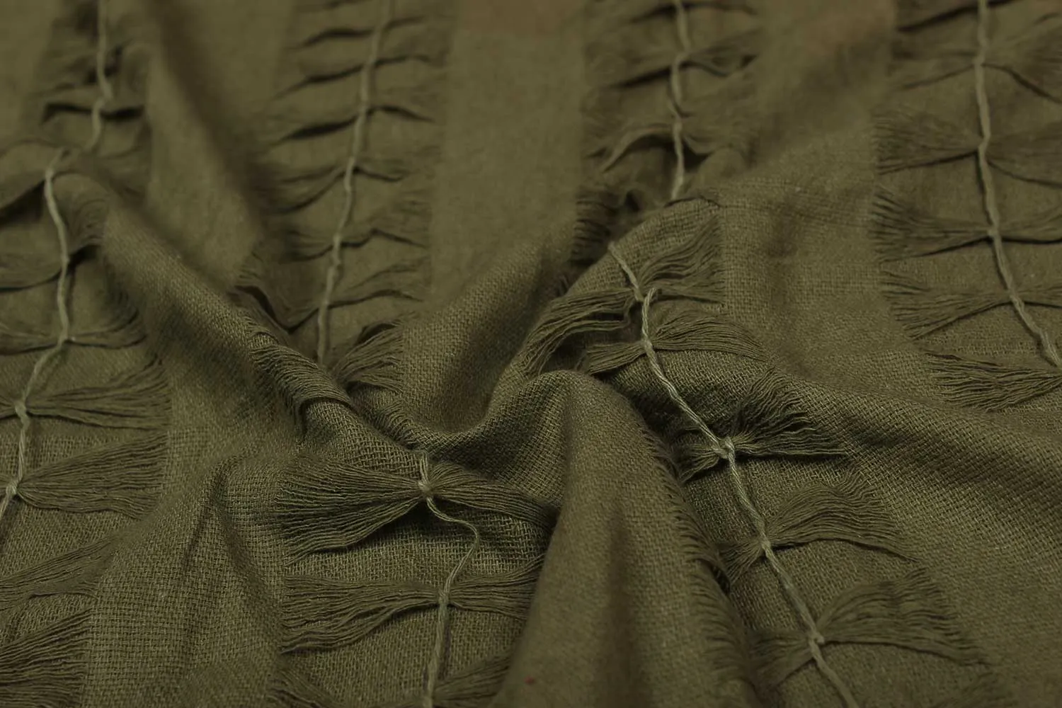 Precut of 2 Meters of Olive Green Stripes Cotton Hopsack Fabric