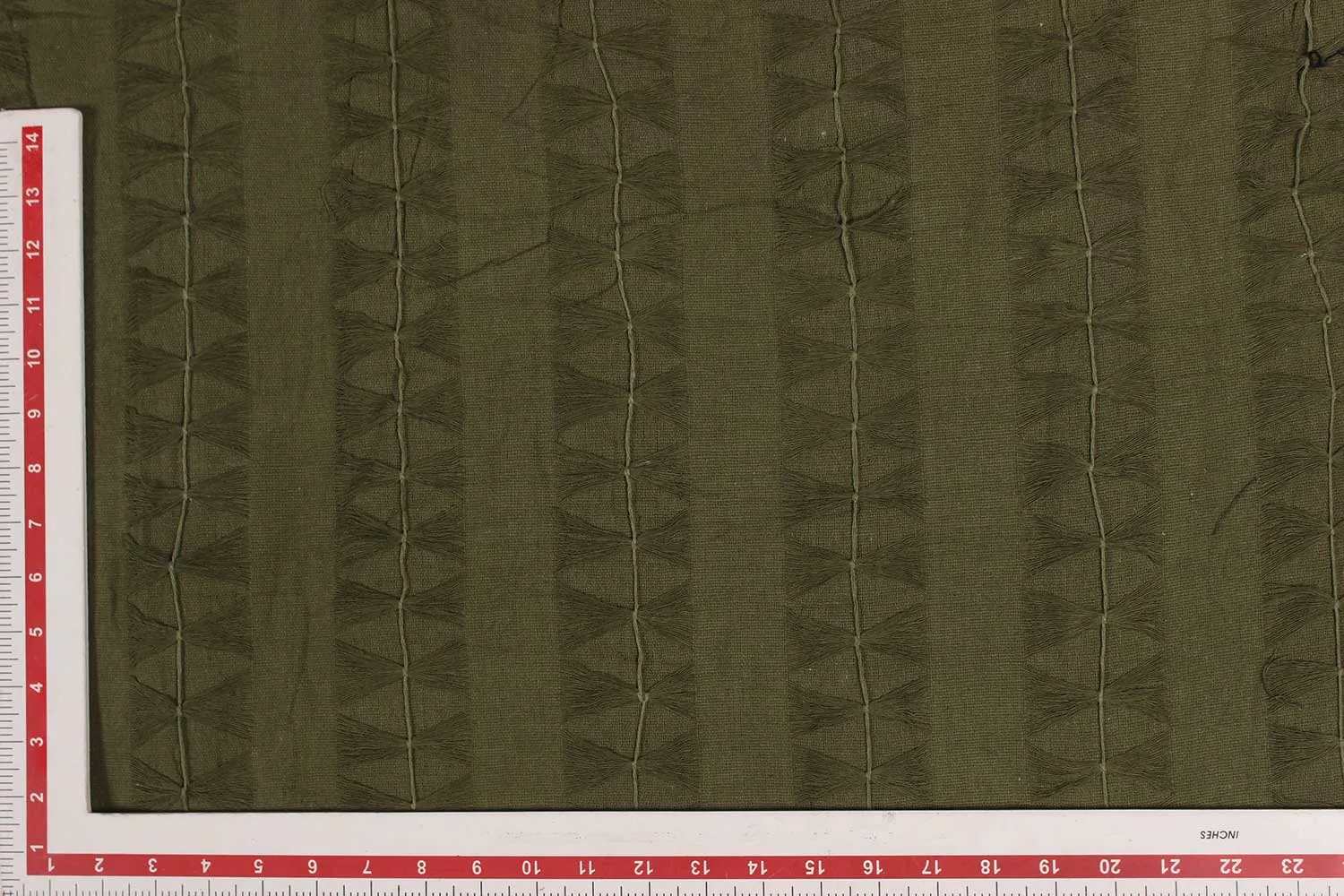 Precut of 2 Meters of Olive Green Stripes Cotton Hopsack Fabric