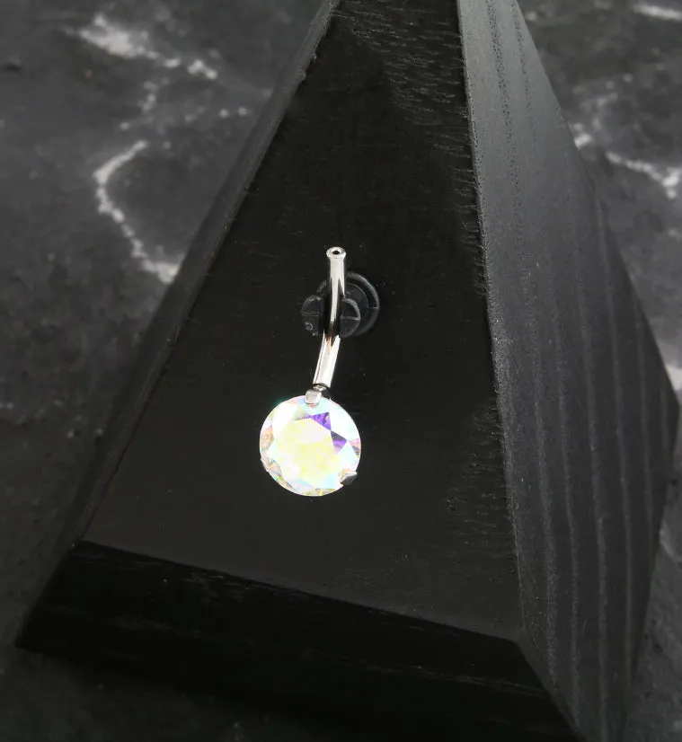 Prong Rainbow Aurora CZ Titanium Threadless Belly Button Ring Base