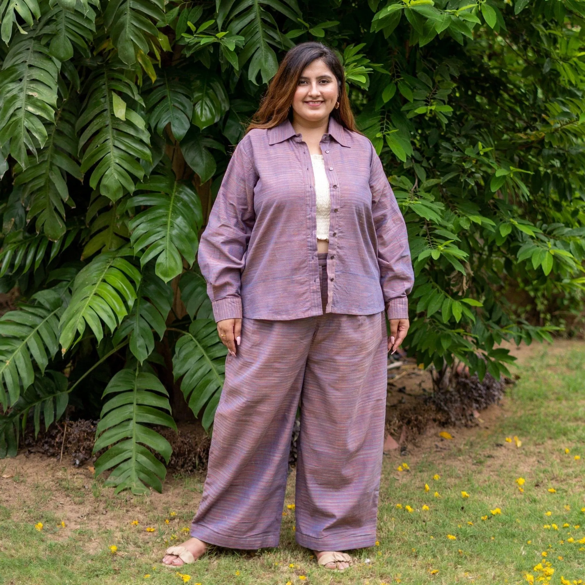 Purple Stripes 100% Cotton Button-Down Full Sleeves Shirt