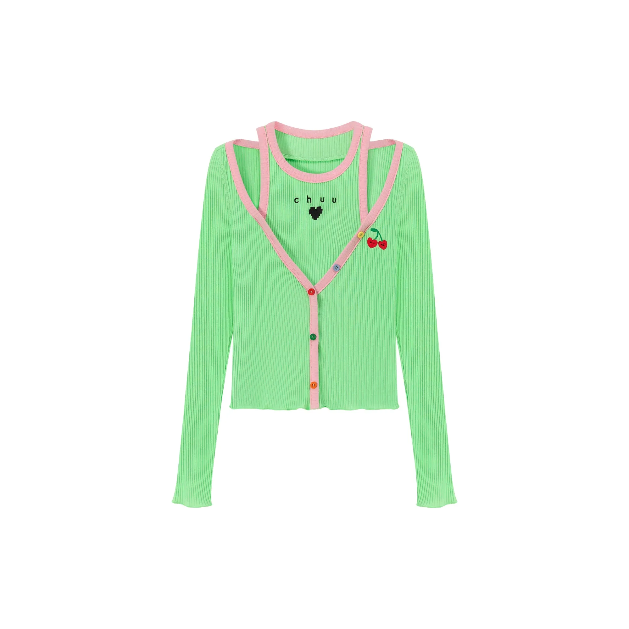 Rainbow Button Logo Layed Long Sleeve Top