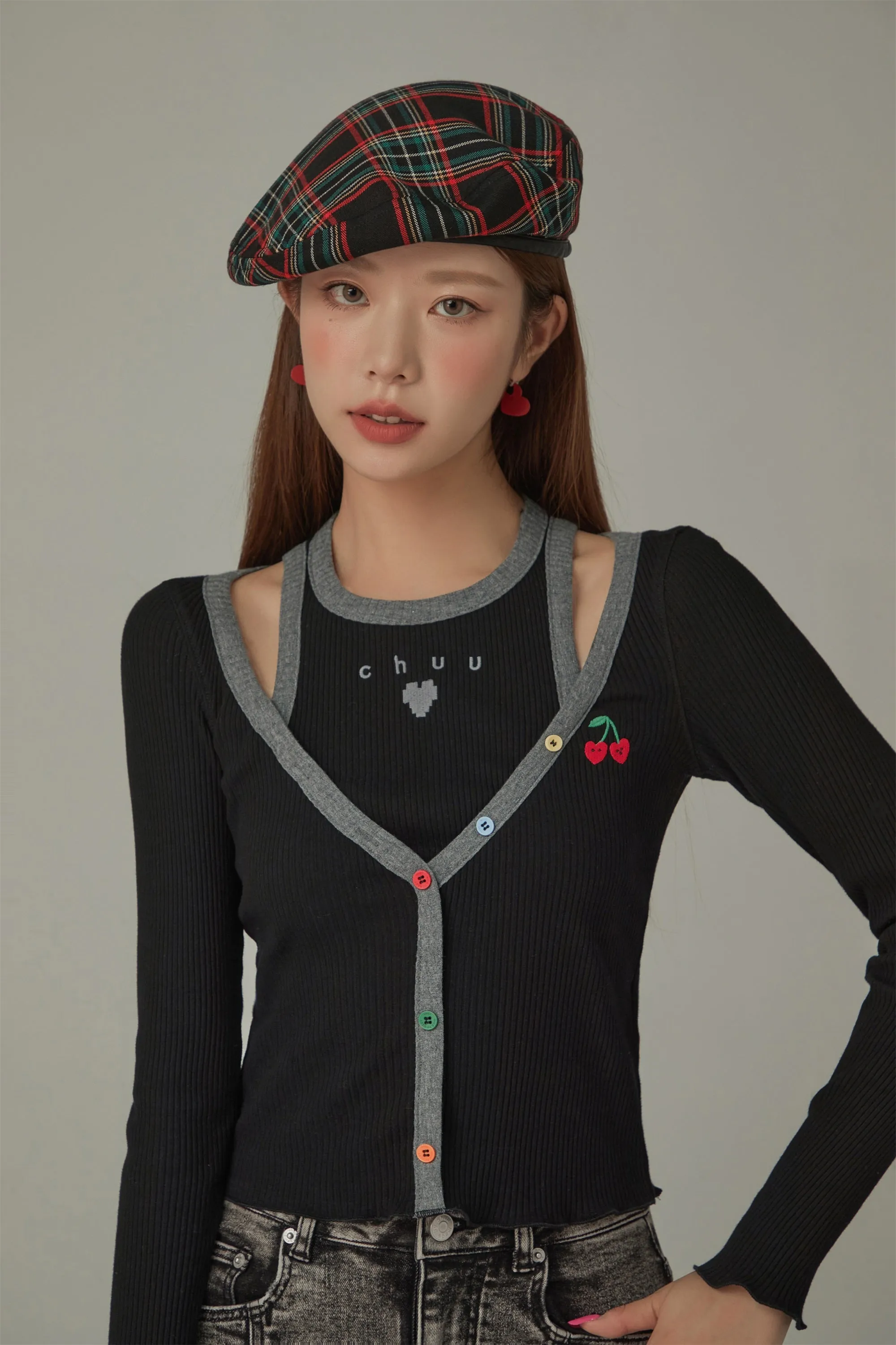 Rainbow Button Logo Layed Long Sleeve Top