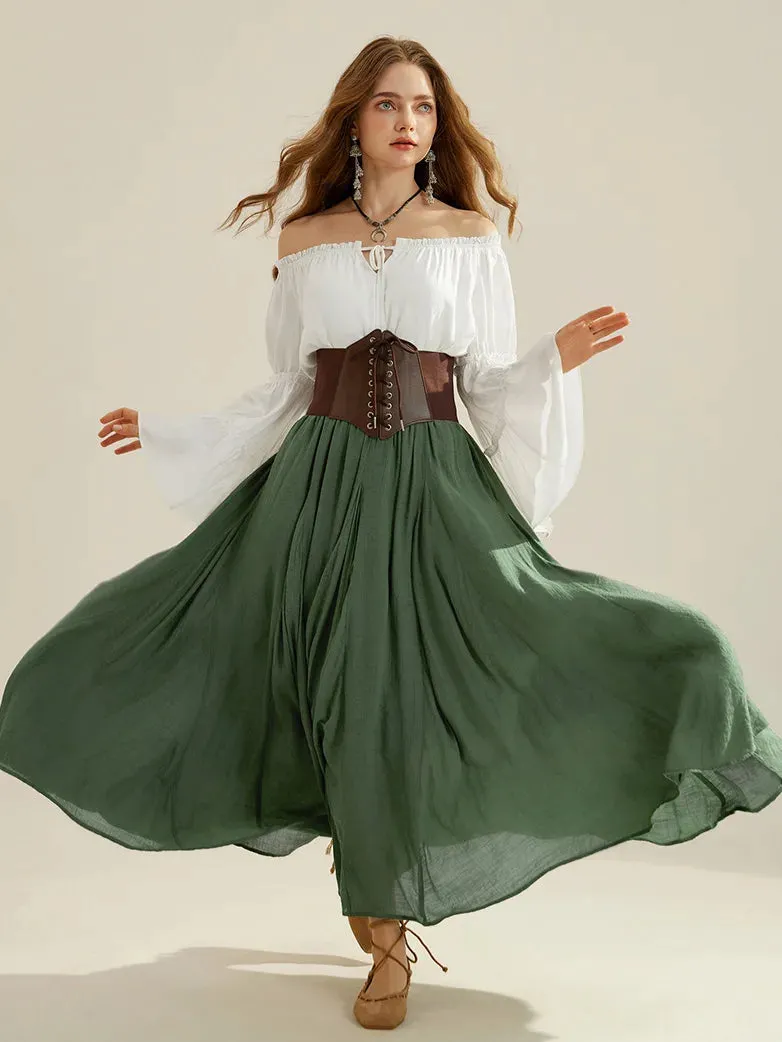 Renaissance Off Shoulder Tops Bell Sleeve Ruffled Hem Tops