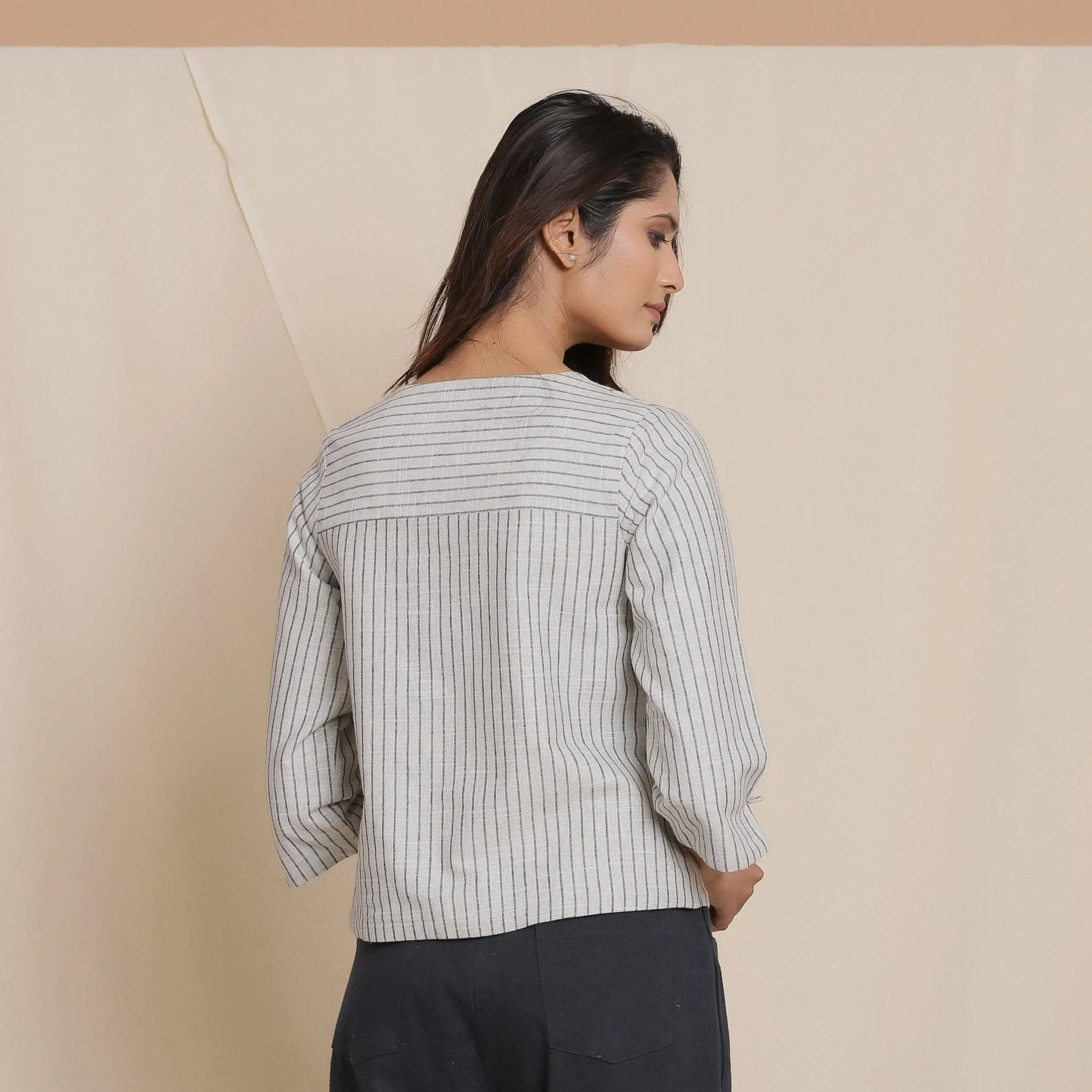 Reversible Grey Warm Cotton Button-Down Short Top