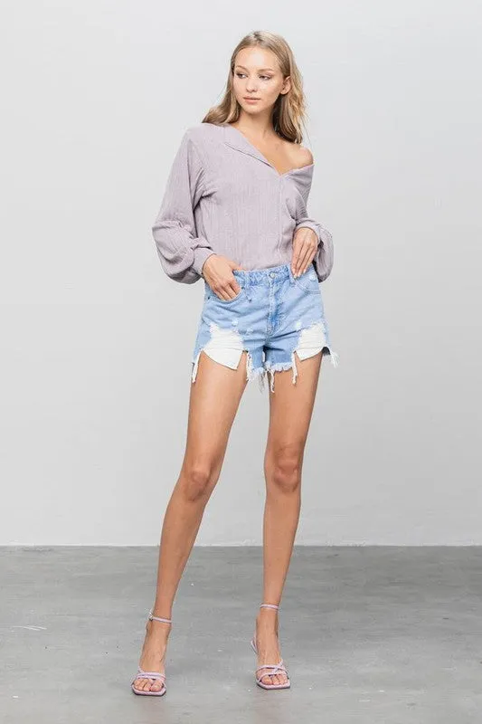 Ripped Frayed Denim Shorts