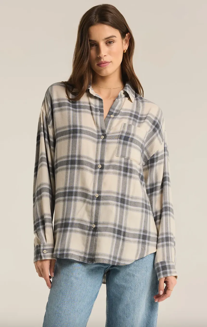 river plaid button up