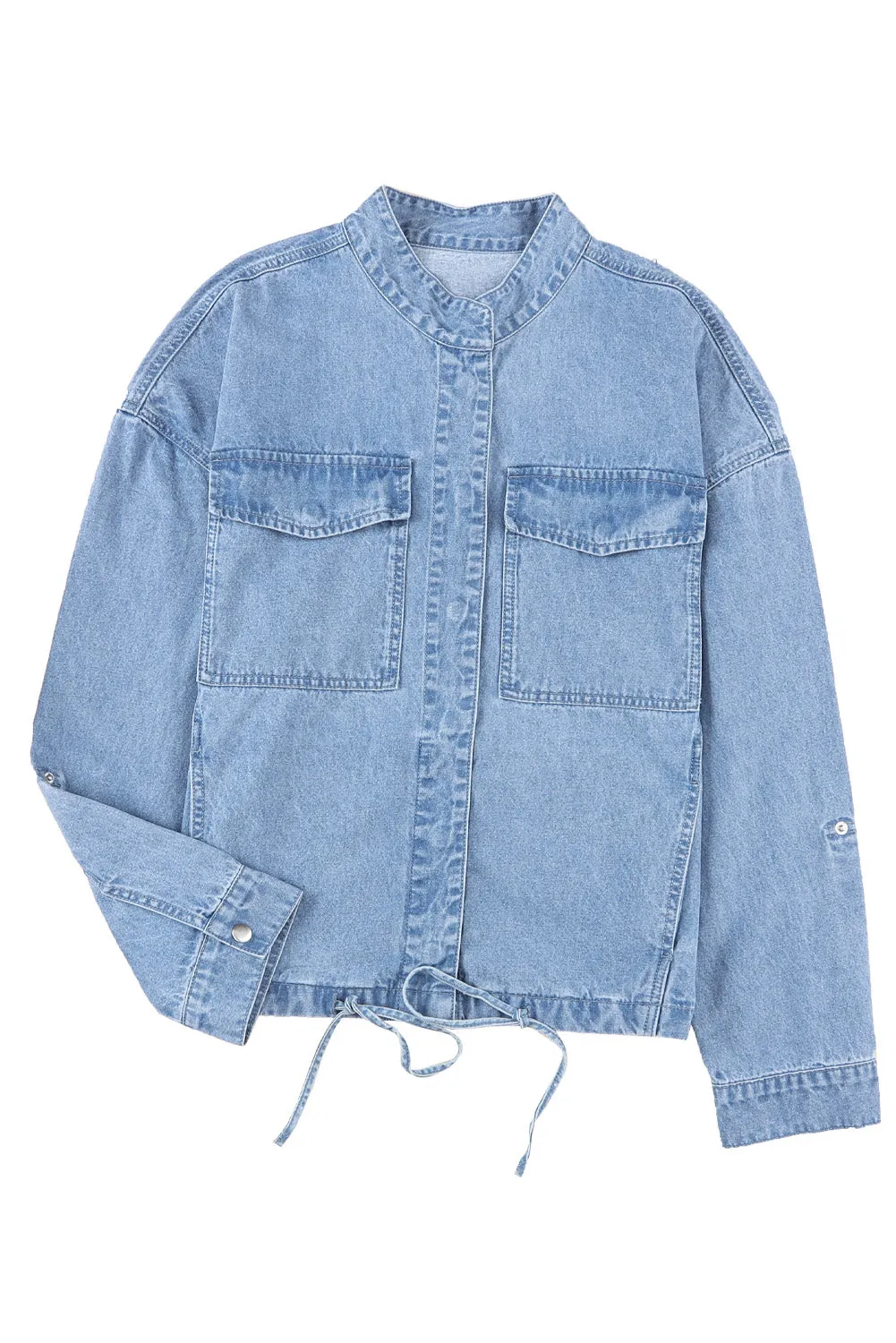 Roll-Up Tab Sleeve Button Down Pocket Denim Jacket