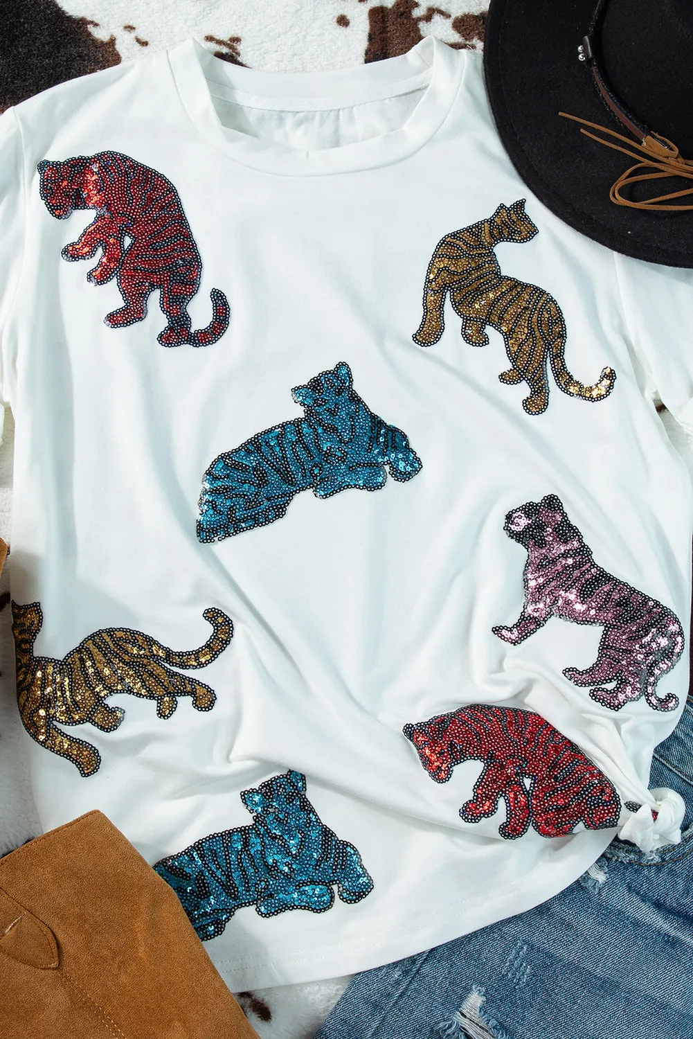 Shiny Tiger Patch Graphic Summer T-shirt