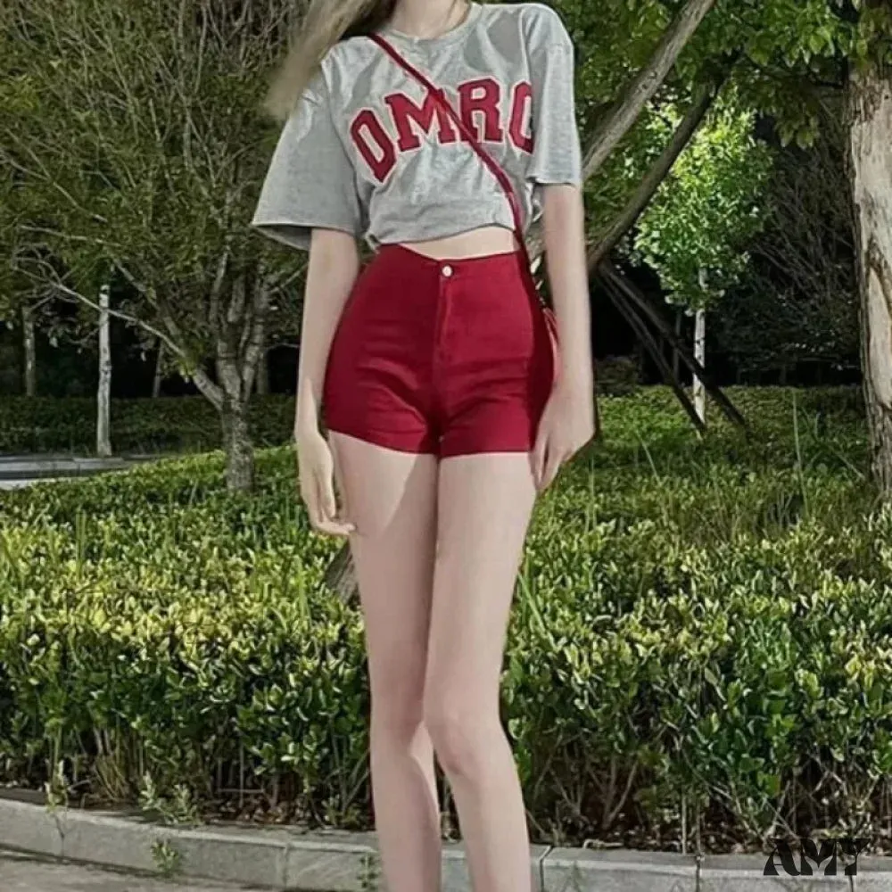 Short Skinny Tight Booty High Red Sexy Hot Summer Short