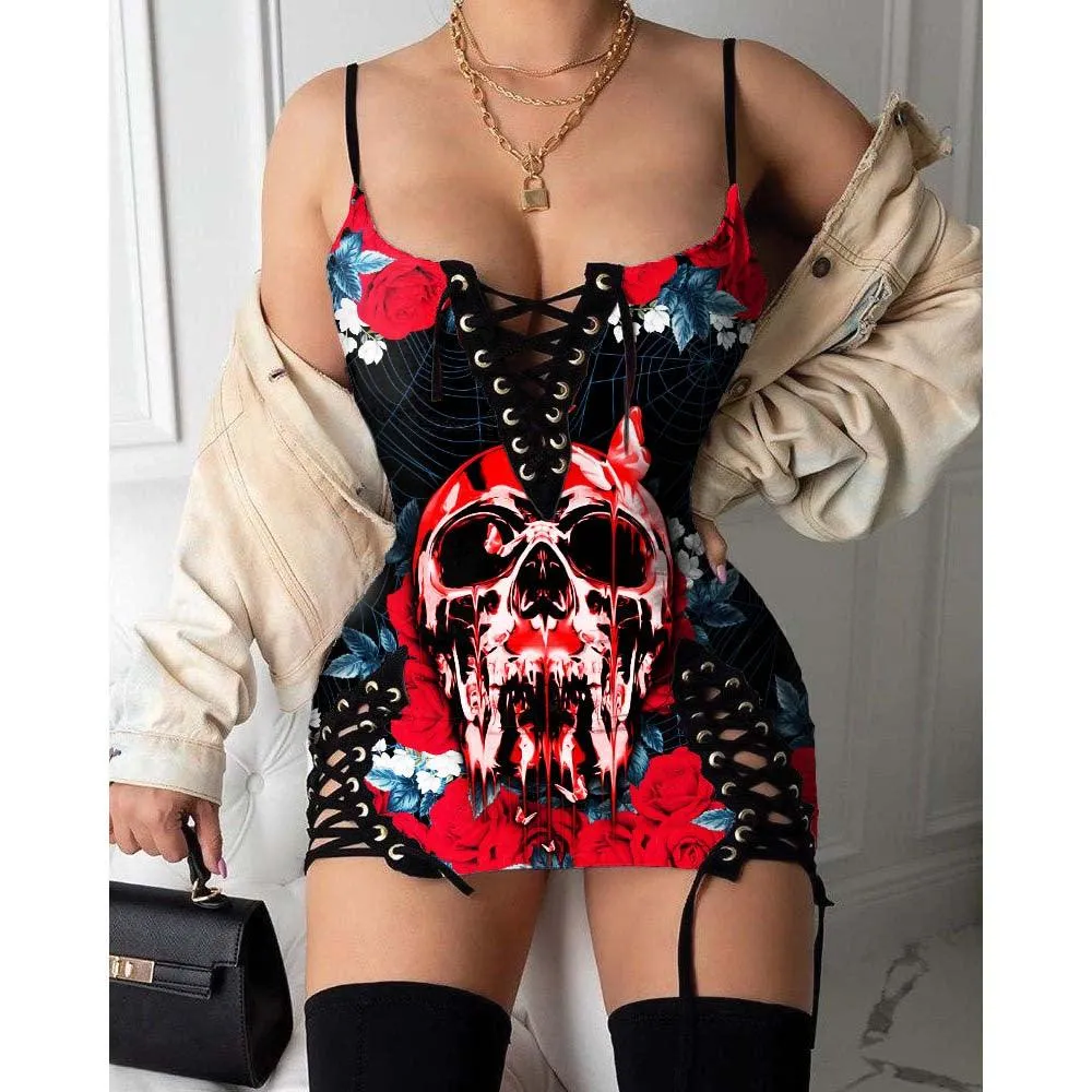 Skull Butterfly Gothic Eyelet Lace-up Letter Dress