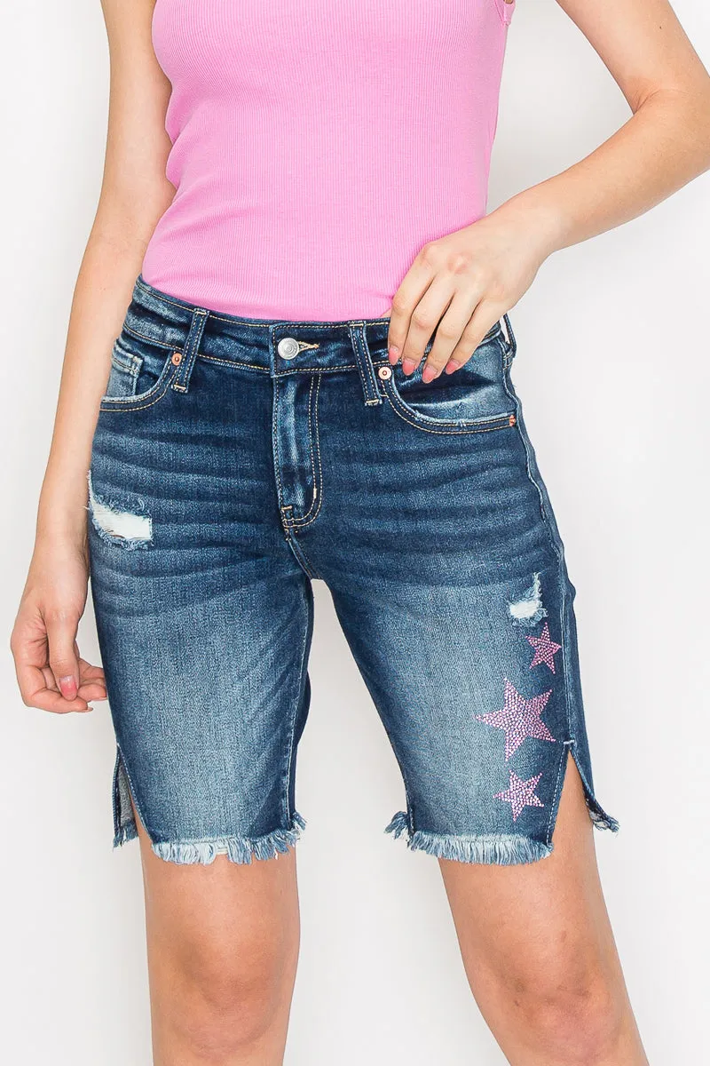 Star Spangled Lauren Mid Rise Bermuda with Side Slit Detail