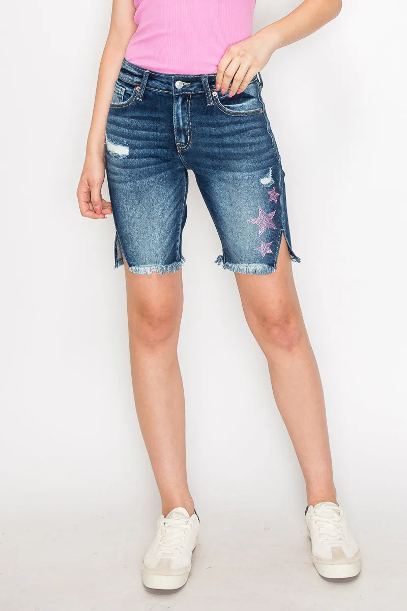 Star Spangled Lauren Mid Rise Bermuda with Side Slit Detail