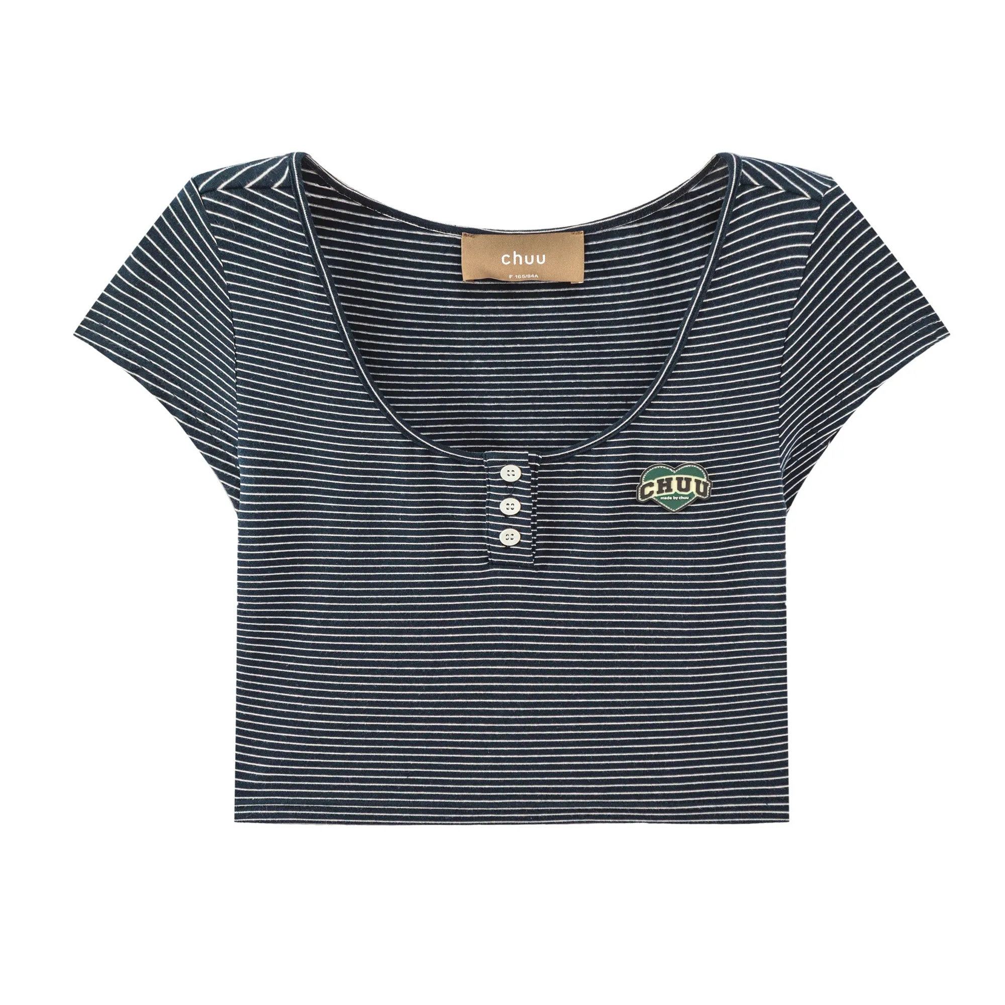 Stripe Front Button Crop Top