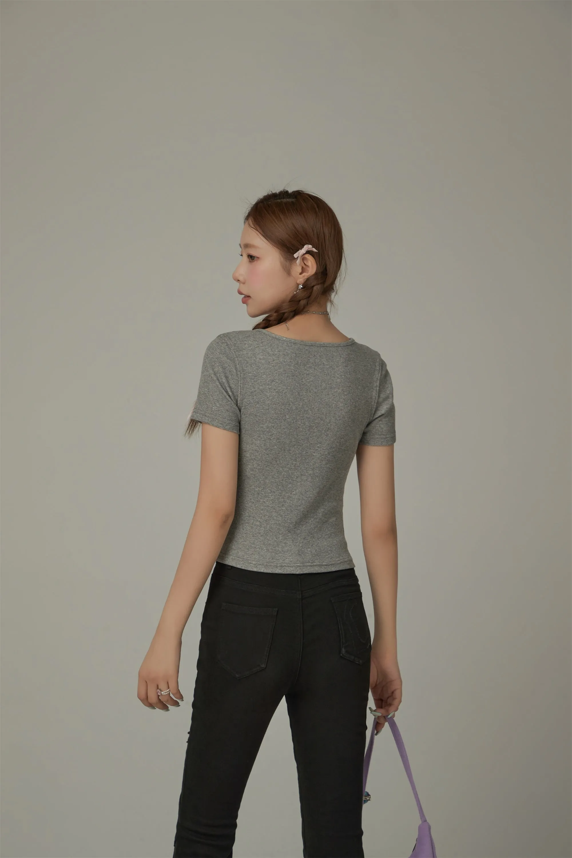 U-Neck Half Button Top