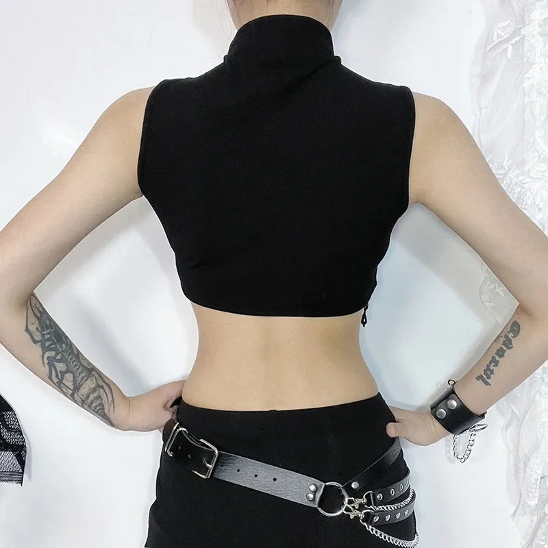 Vintage Sexy Goth Moon Lace See Through Sleeveless Crop Top