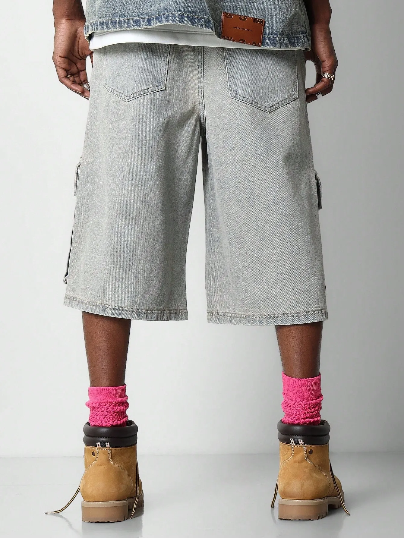 Washed Denim Bermuda Short With Cargo Pockets