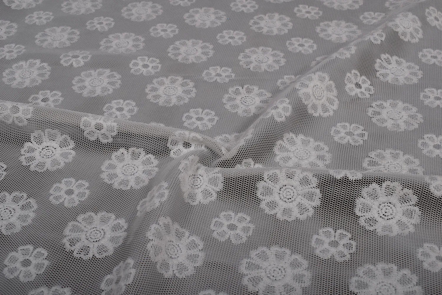 White Floral Embroidered Net Fabric