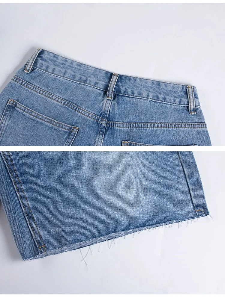 Wjczt High Waist Slim Denim Shorts Bermuda Plus Size Woman New Fashion Tassel Tight Five-point Denim Shorts Washed Sexy Female summer