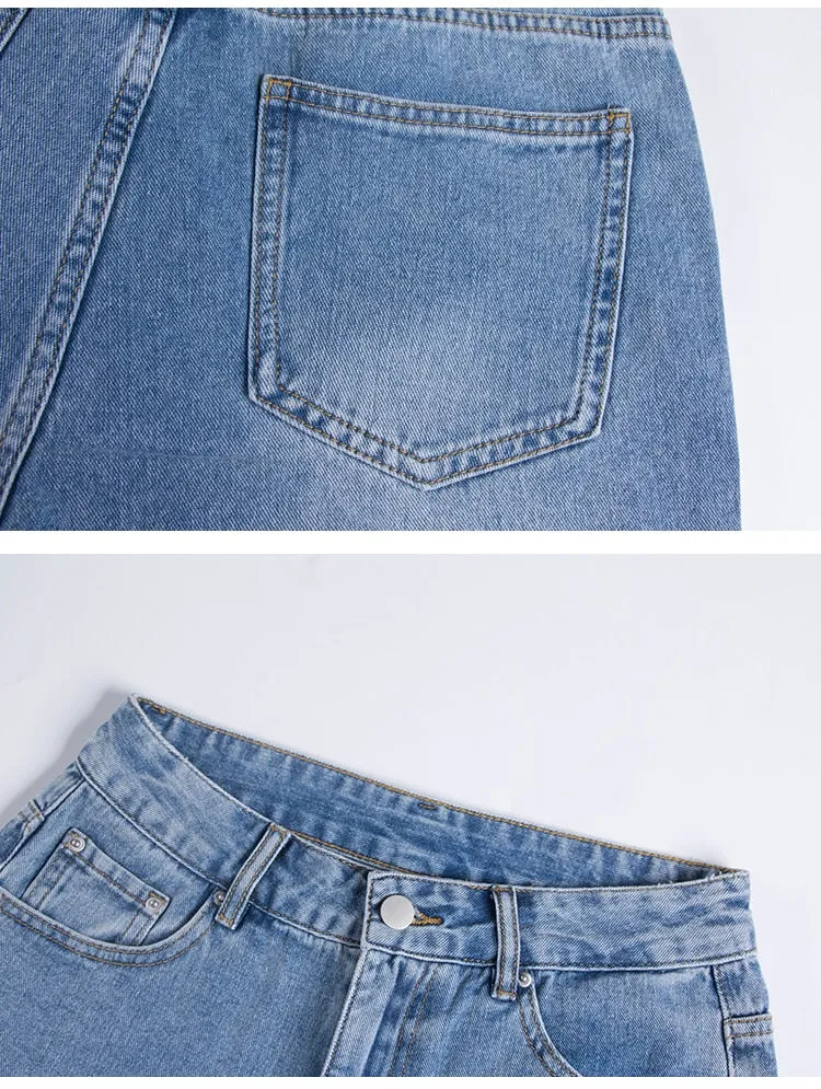 Wjczt High Waist Slim Denim Shorts Bermuda Plus Size Woman New Fashion Tassel Tight Five-point Denim Shorts Washed Sexy Female summer