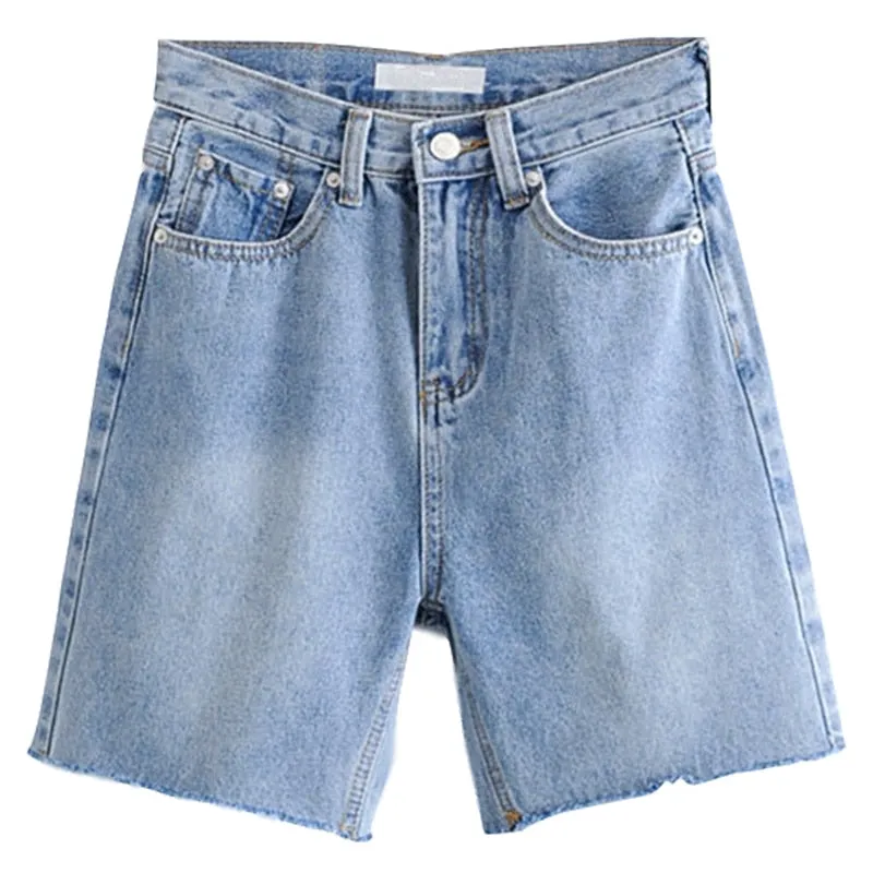 Wjczt High Waist Slim Denim Shorts Bermuda Plus Size Woman New Fashion Tassel Tight Five-point Denim Shorts Washed Sexy Female summer